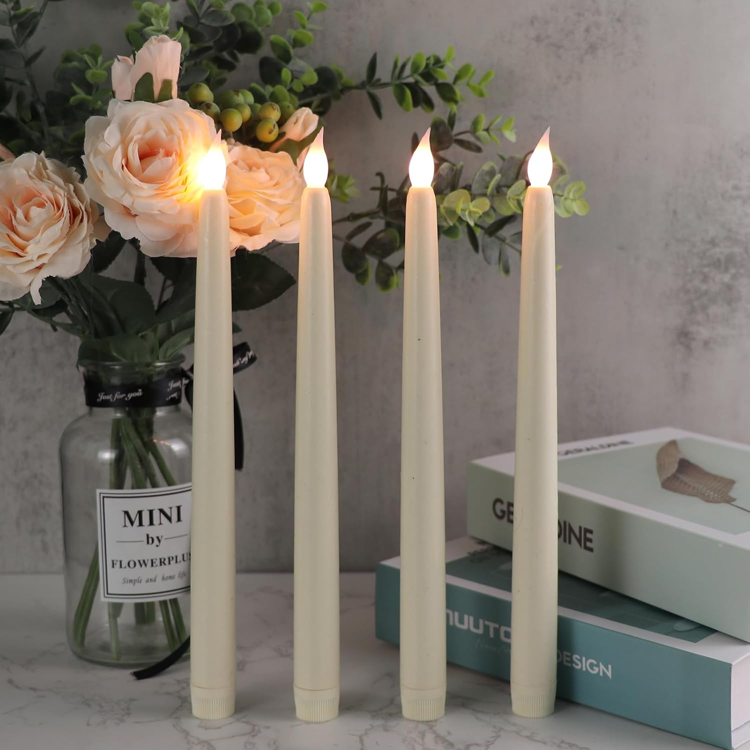 Wondise Velas cónicas parpadeantes sin llama con control remoto y temporizador, velas de 11 pulgadas que funcionan con pilas, velas LED de cera real