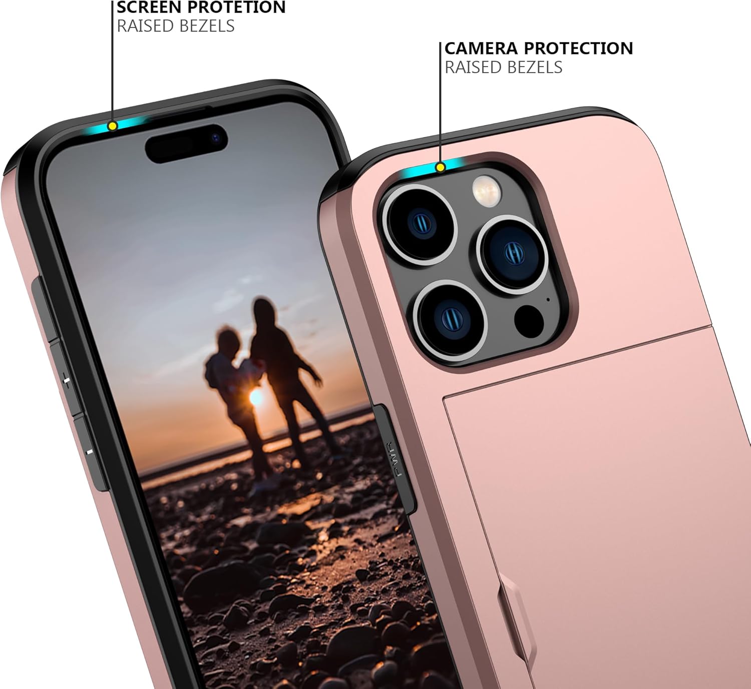 Nvollnoe Funda compatible con iPhone 15 Pro con tarjetero resistente de protección de doble capa a prueba de golpes, ranura para tarjetas oculta,