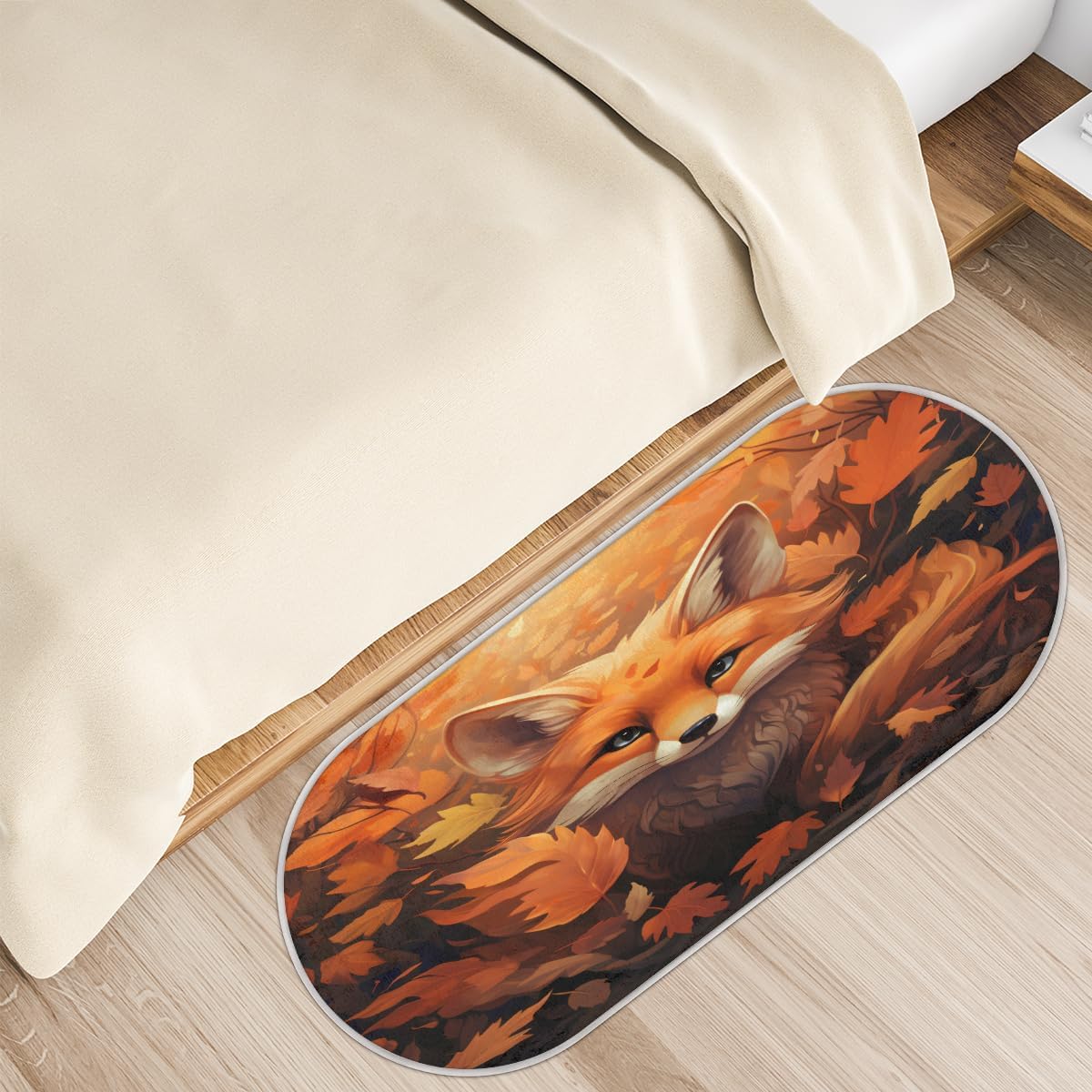 cfpolar Alfombra de baño de hojas de arce de lobo, antideslizante, tapete de baño de microfibra absorbente, lavable a máquina, tapete ovalado de