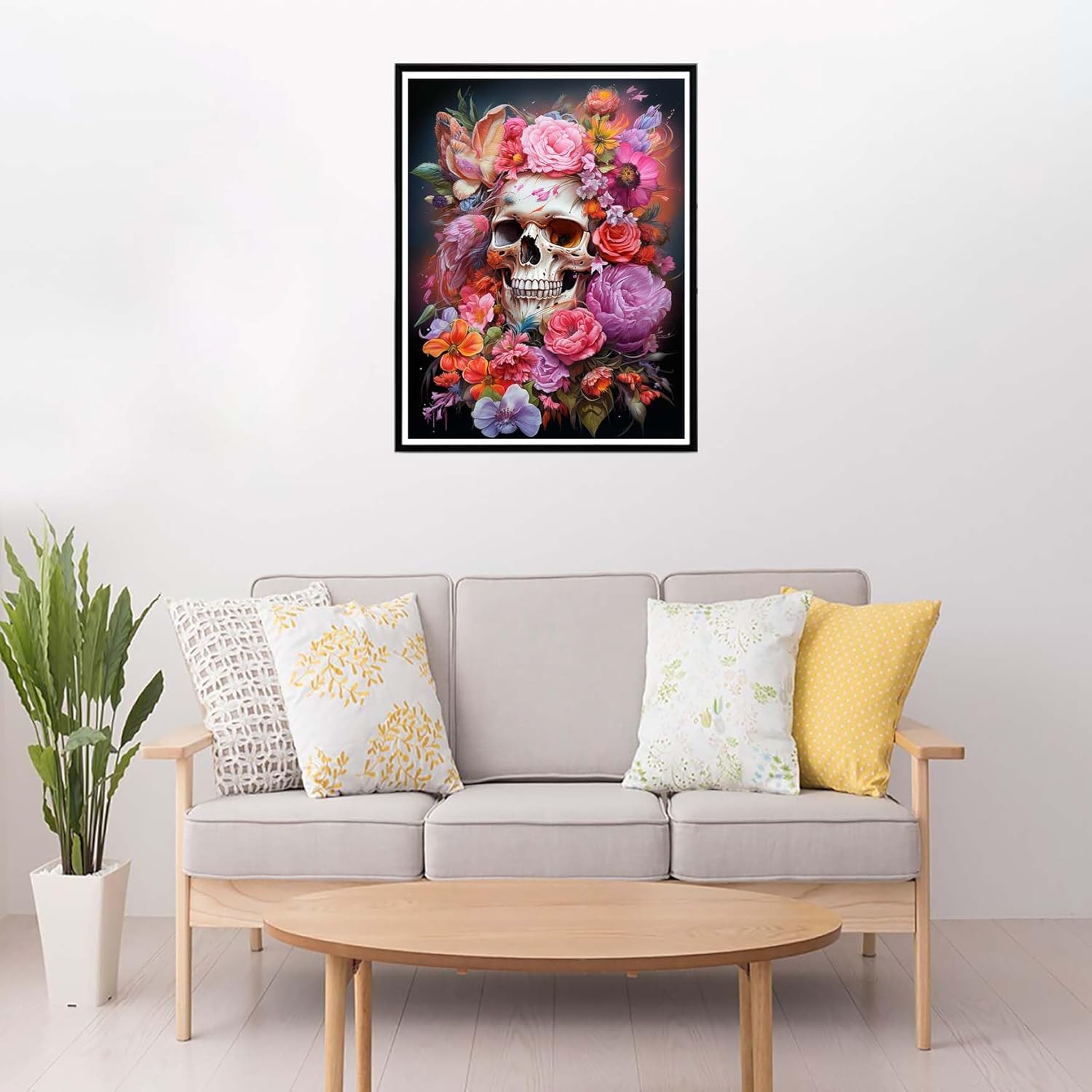 Cuneai Kit de pintura de diamante 5D para bricolaje, esqueleto, pintura redonda por números, manualidades de flores, bordado de cristal para