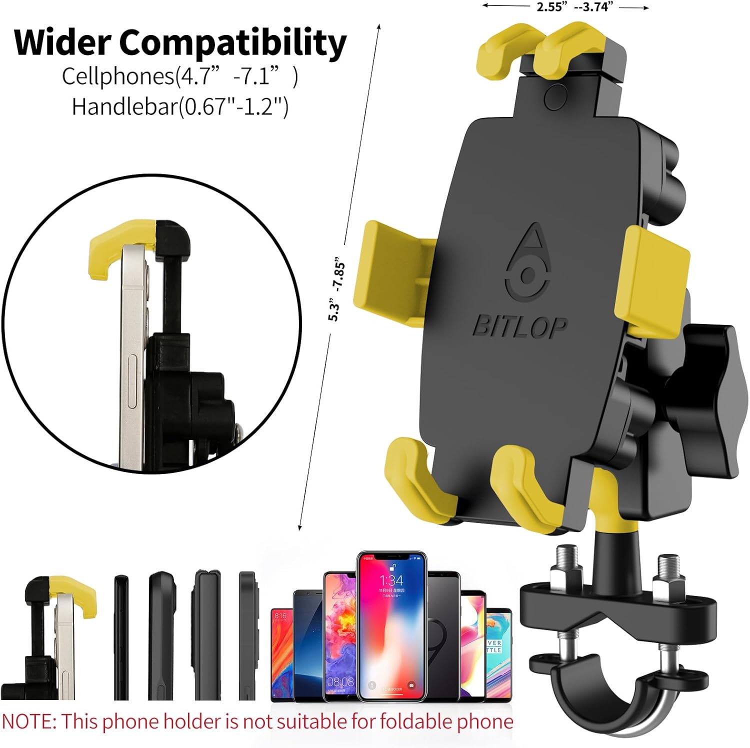 Soporte de teléfono para motocicleta con amortiguador de vibración, soporte de teléfono de motocicleta de 360 para teléfonos de bicicleta de 4.7 a