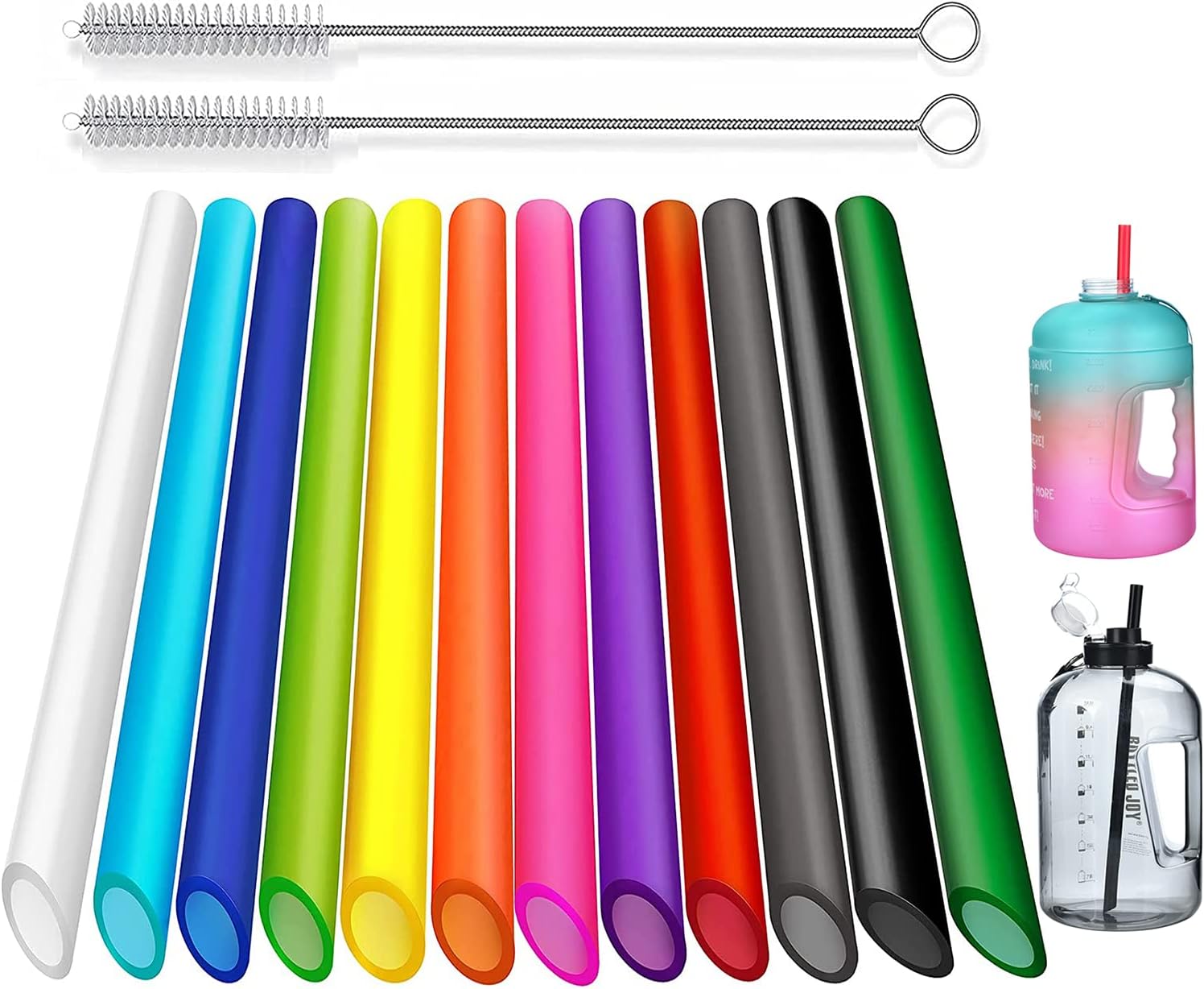 ALINK 12 popotes de plástico reutilizables Boba de 13 pulgadas, extra largas y anchas para batidos de 1 galón, botellas de agua de 6432 onzas, té de