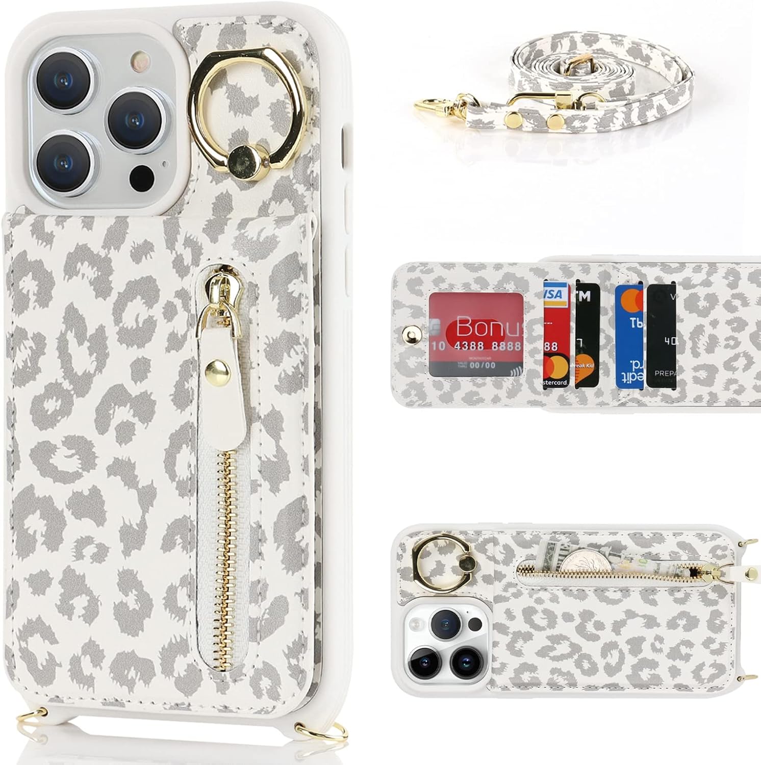 Jaorty Funda para iPhone 13 Pro para mujer con tarjetero, funda para iPhone 13 Pro con correa, funda cruzada con ranuras para tarjetas de crédito,