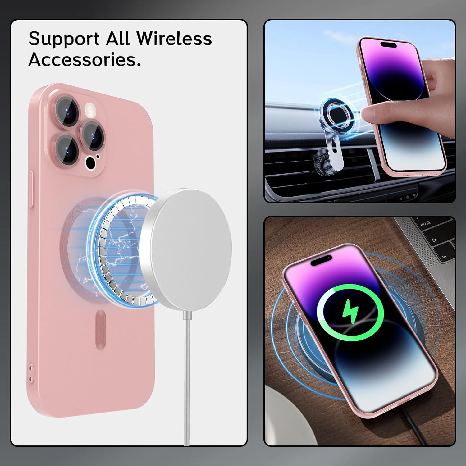 Funda magnética para iPhone 15 Pro Max para mujer, diseño de brillo metálico suave mate de lujo con protector de lente de cámara, compatible con