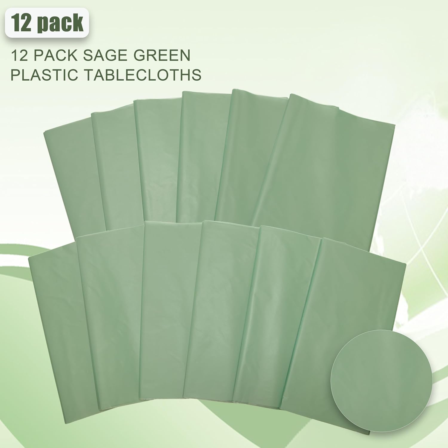 Paquete de 12 manteles de plástico desechables de 54 x 108 pulgadas, color verde salvia, para mesas rectangulares, manteles de mesa desechables para
