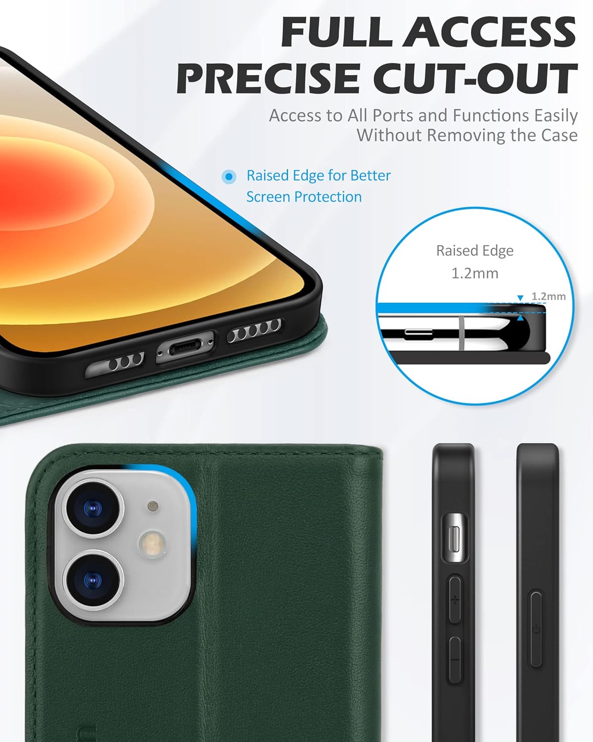 SHIELDON – Funda para iPhone 1212 Pro, cuero genuino, cubierta magnética, tarjetero con bloqueo RFID, kickstand, funda protectora a prueba de