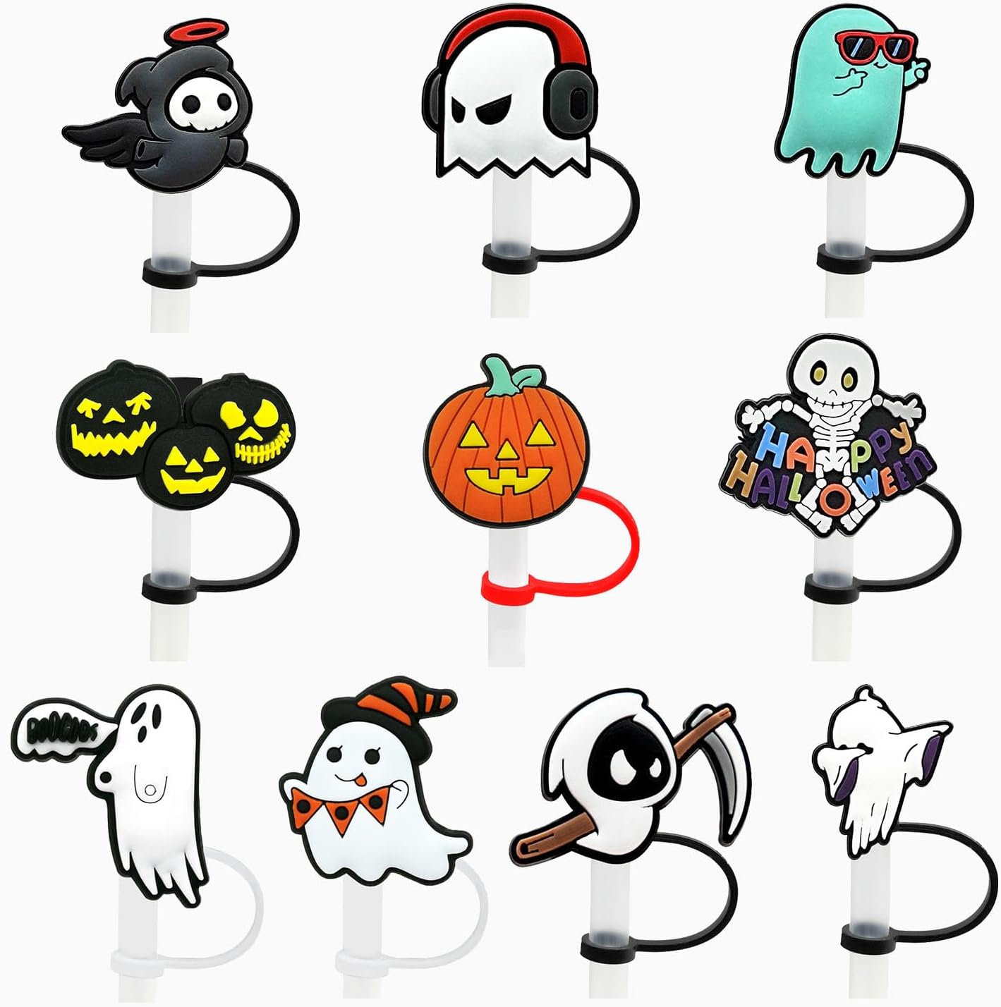 10 piezas de puntas de paja cubierta de terror divertido y peculiar paja cubierta tapa para pajitas reutilizables forma única e interesante