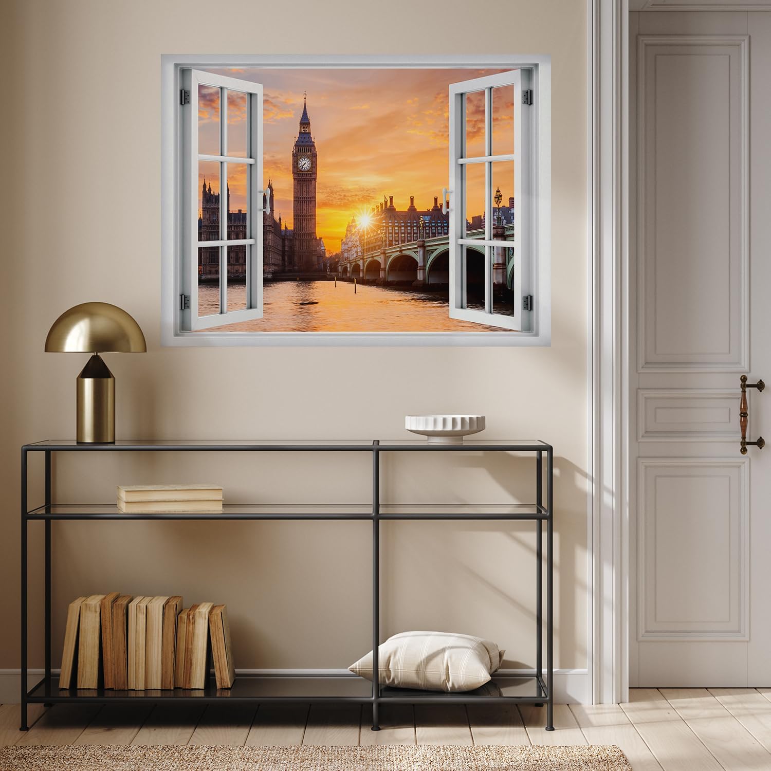 wall26 Adhesivo mural removible para pared, vista de ventana, Londres, Inglaterra, puente Big Ben al atardecer, naturaleza, desierto, fotografía,