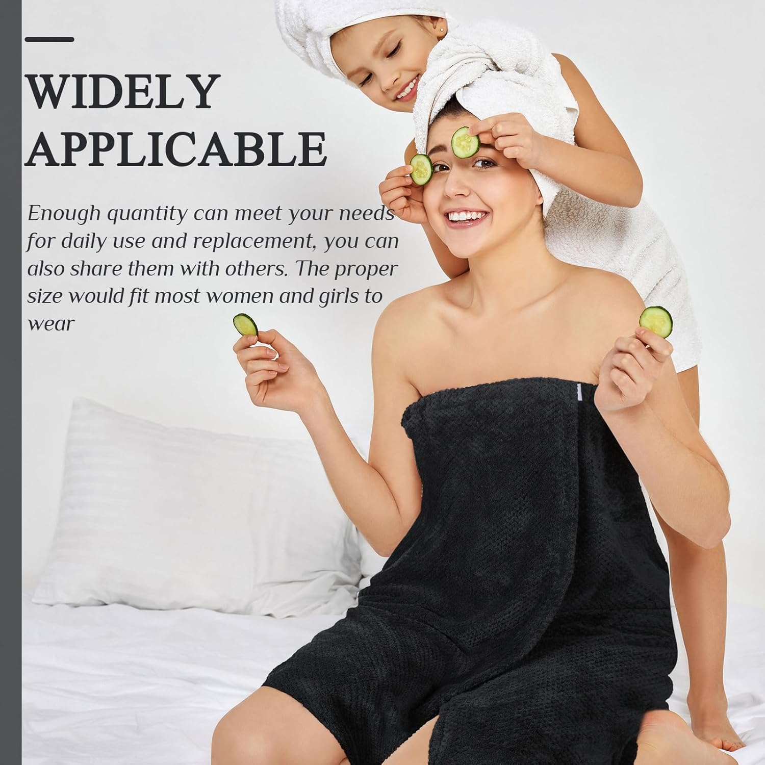 Tigeen 6 toallas de baño para mujer, bata de spa con cierre ajustable, parte superior elástica, vestido ligero (Negro, M)