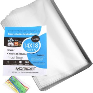 MORIDA 20 bolsas de celofán de celofán de 14 x 18 pulgadas, transparentes y planas para envolver regalos, panadería, galletas, dulces, postres, MORIDA 20 bolsas de celofán de celofán de 14 x 18 pulgadas, transparentes y planas para envolver regalos, panadería, galletas, dulces, postres,