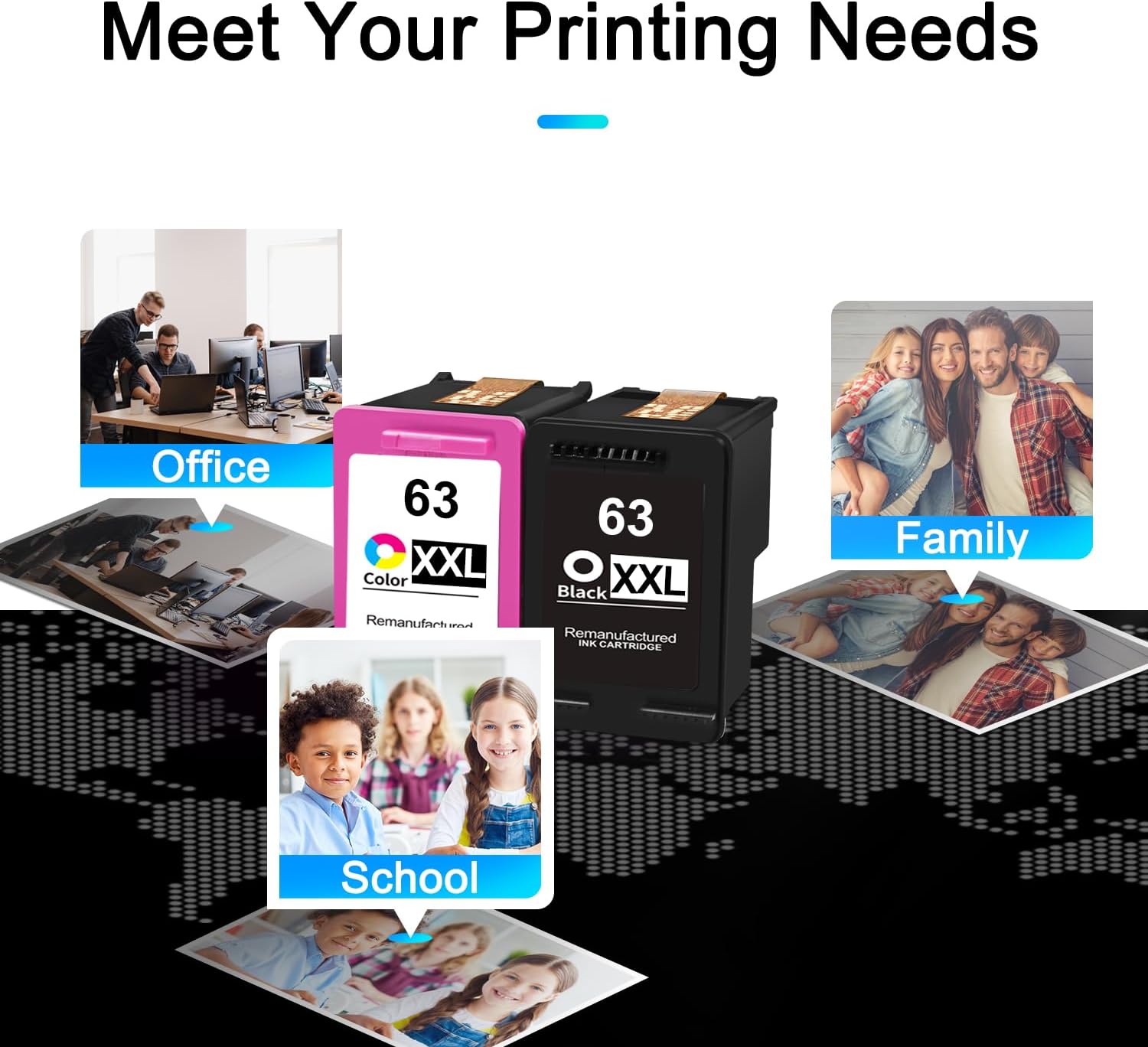 63 cartuchos de tinta para impresoras HP, paquete combinado de repuesto para HP 63 Ink 63XXL, uso de alto rendimiento con impresora OfficeJet 3830