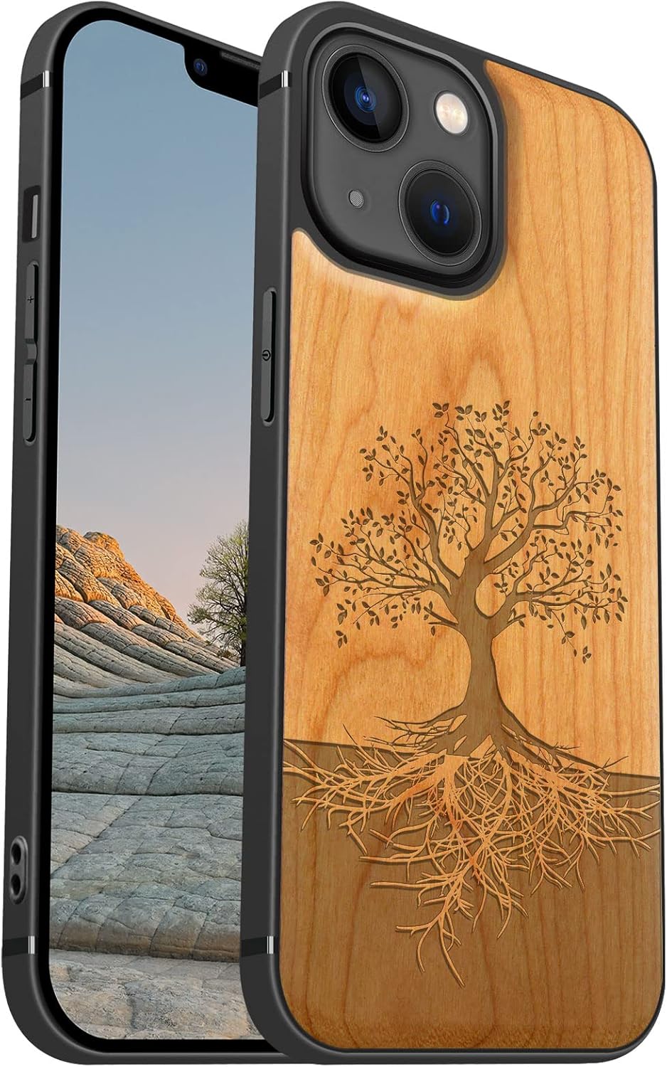 Carveit Funda magnética de madera para iPhone 13 Mini, madera real dura y TPU suave negro, a prueba de golpes, funda de madera única y elegante
