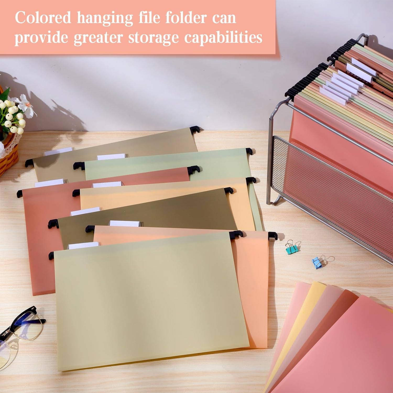 24 carpetas colgantes de plástico de polietileno, tamaño carta, carpetas colgantes impermeables para archivador, carpetas de archivos de colores con