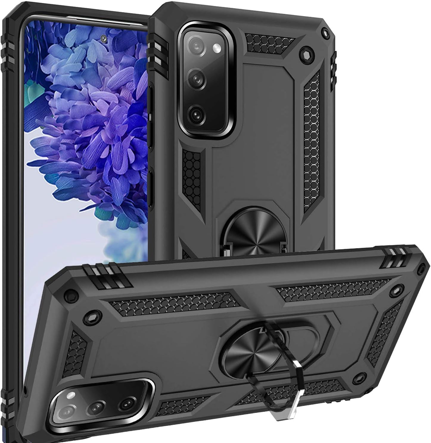 Fetrim Funda para Galaxy S20 FE, funda protectora a prueba de golpes con anillo de rotación Kickstand para Samsung Galaxy S20 FES20 FE 5G Negro