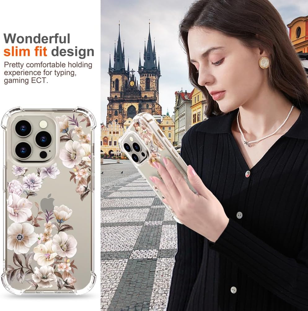 Funda para iPhone 15 Pro, diseño floral y transparente, para mujeres y niñas, compatible con iPhone 15 Pro Anemones amarillo