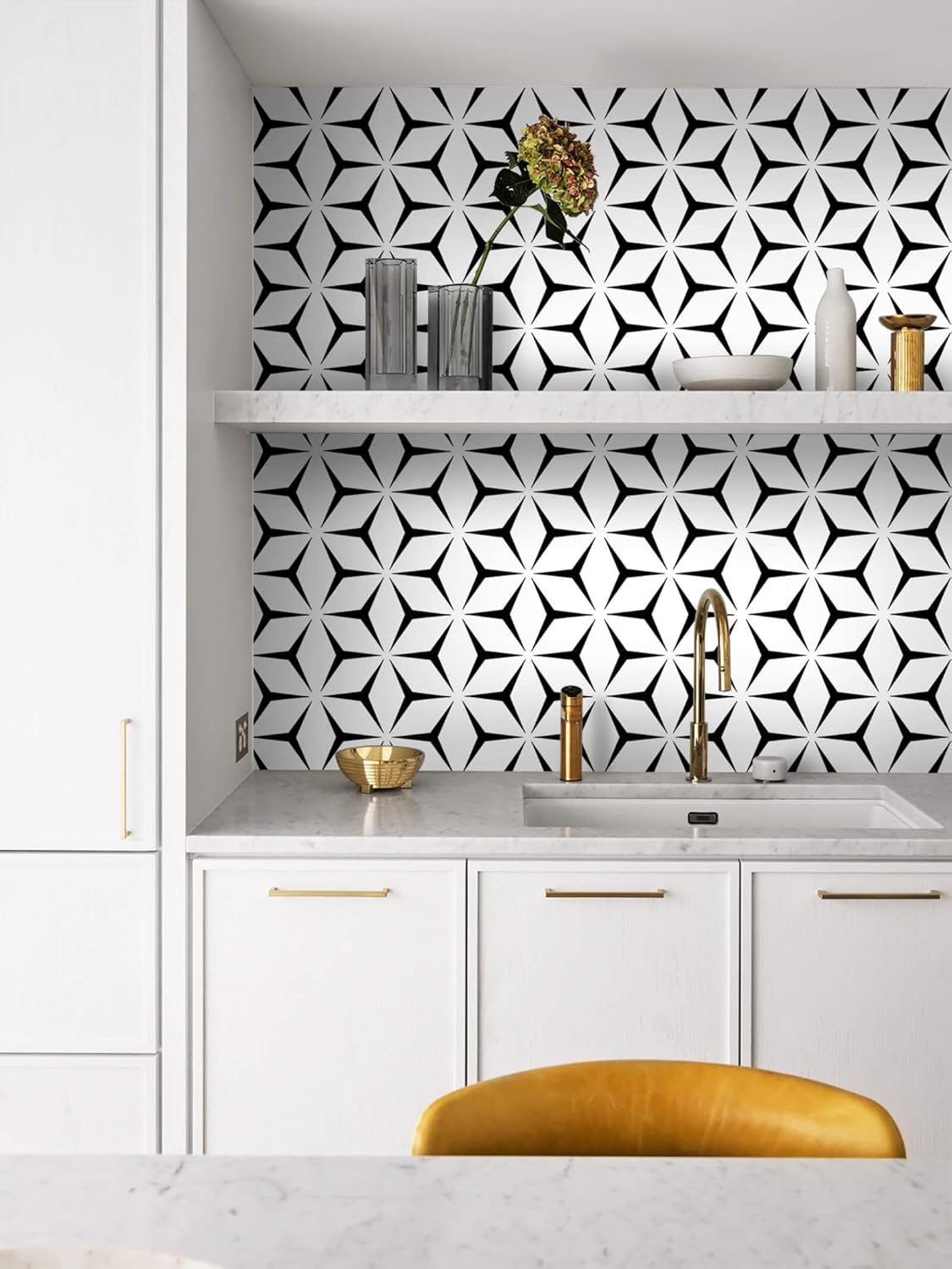 Heroad Papel tapiz geométrico para despegar y pegar, papel de contacto blanco y negro, moderno, extraíble, papel de contacto bohemio para