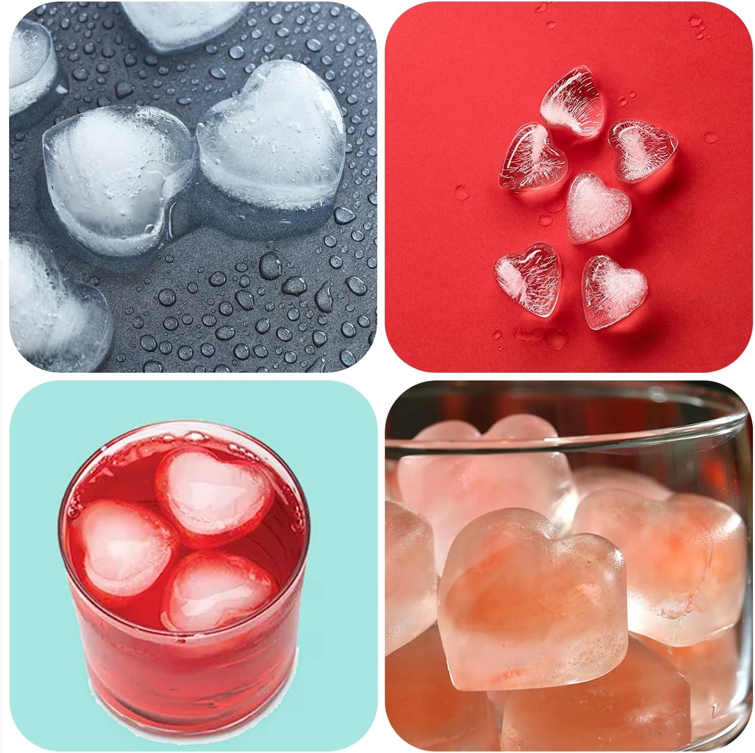 Paquete de 2 bandejas de cubitos de hielo con tapa con forma de corazón, moldes de hielo en forma de corazón, moldes de silicona de 42 agujeros para