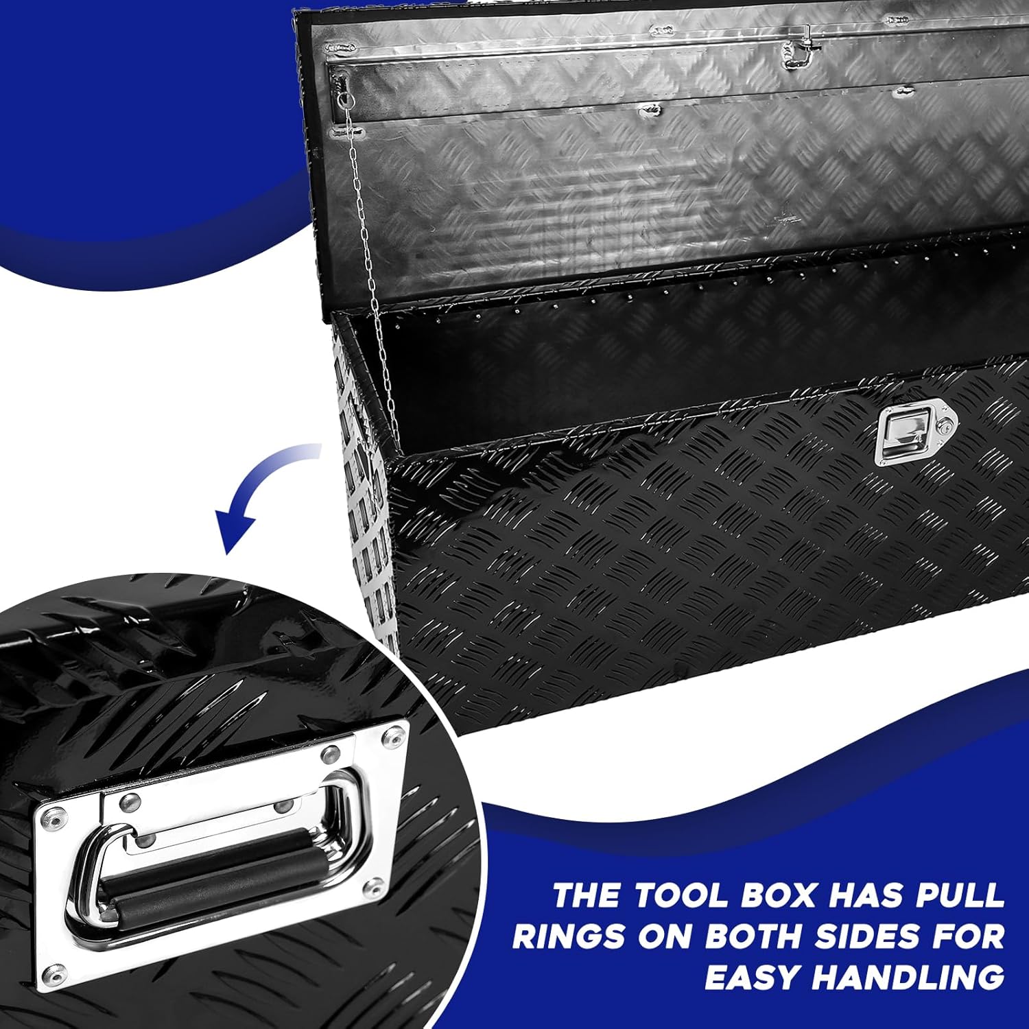 BLACKHORSE-RACING Caja de herramientas de aluminio resistente de 48 x 15 x 15 pulgadas, caja de herramientas de almacenamiento para remolque,