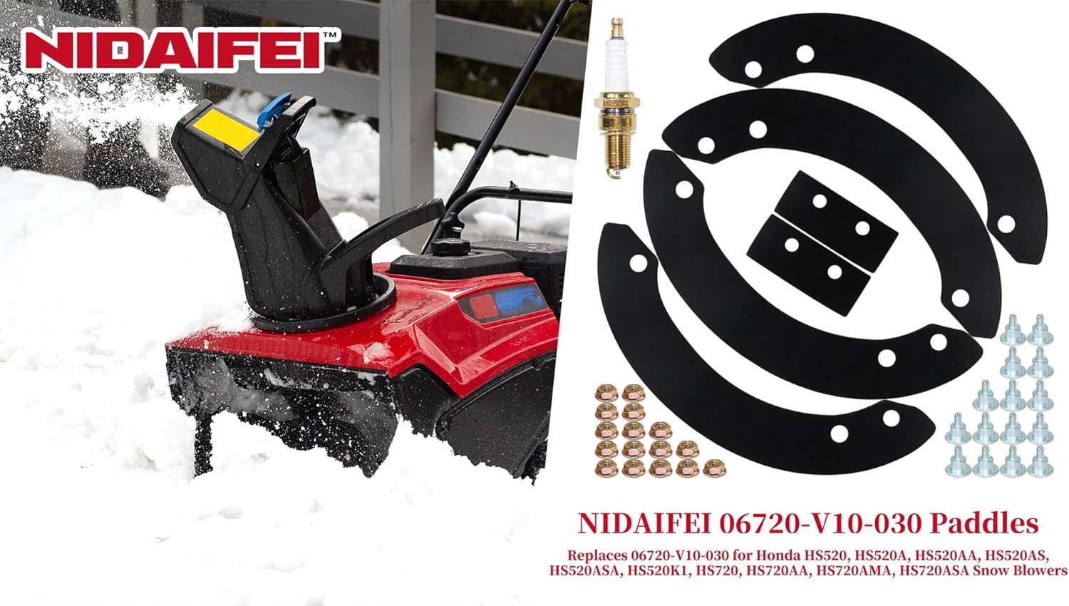 06720-V10-030 Kit de goma de barrena con herrajes reemplaza Honda 06720-V10-020 para Honda HS520, HS520K1, HS720 sopladores de nieve, palas Honda