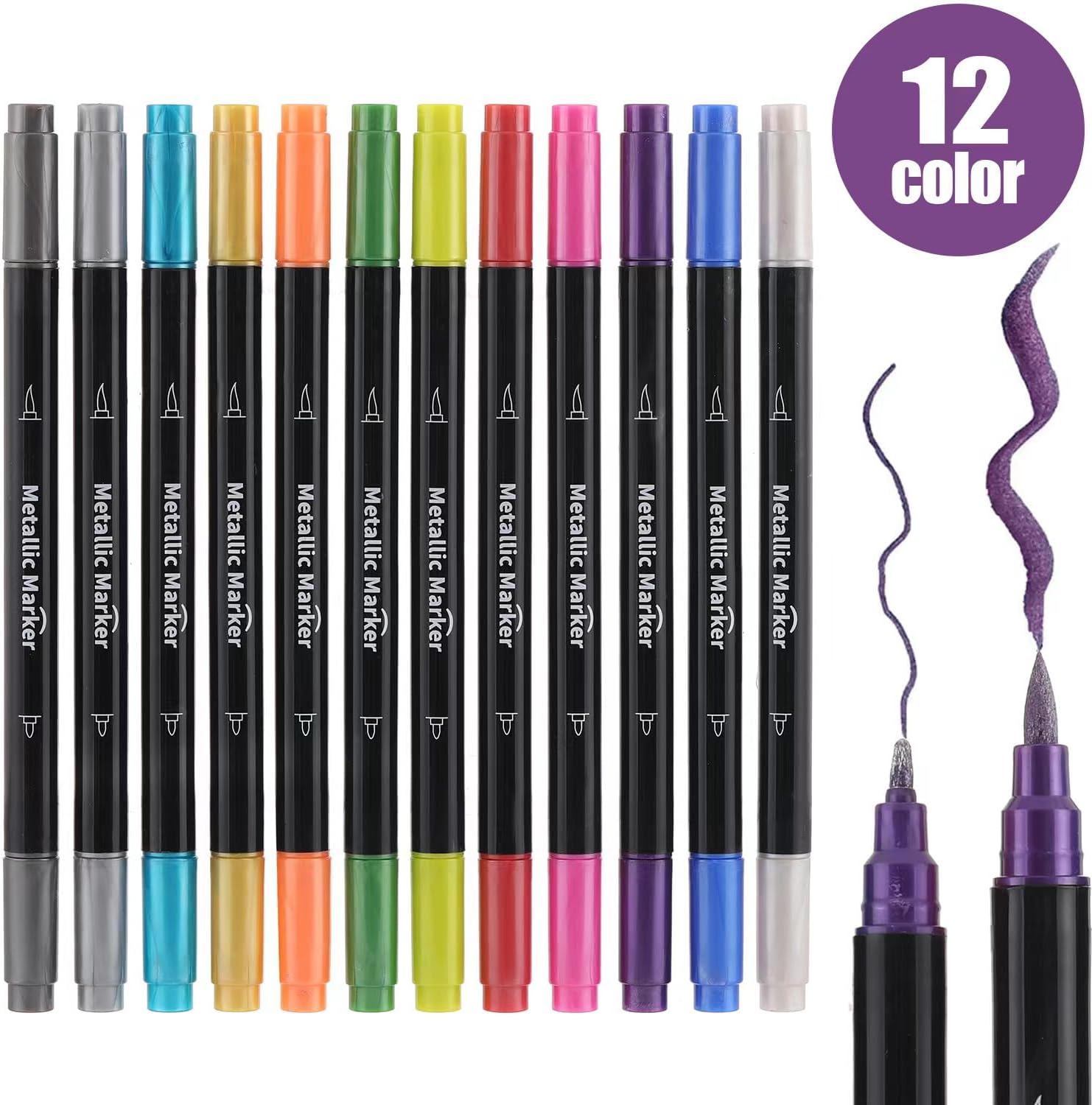 Colourcolor Rotuladores metálicos  Brocha de doble punta y bolígrafos de punta fina para álbum de bricolaje, tarjetas negras, pintura en roca,