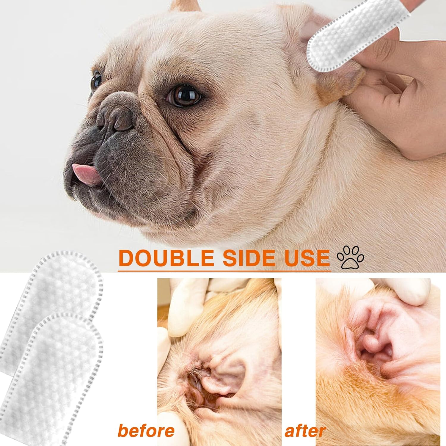 GS GLOWSEEN Toallitas limpiadoras de oídos para perros y gatos, 50 unidades, toallitas desechables para dientes de perro, kit de aseo para mascotas,