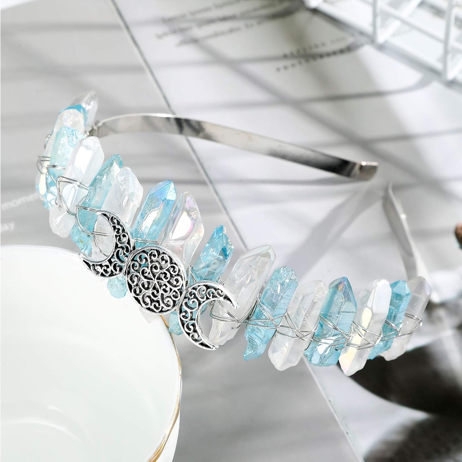 Aura Diadema de cristal crudo  Tiara de diamantes de imitación, accesorios para el pelo de sirena para mujer, fiesta, boda