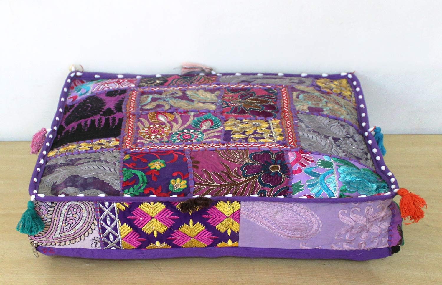 Funda de puf decorativa tradicional india con retazos, para sala de estar, otomana, bordada, para el hogar, taburete para el hogar, decoración