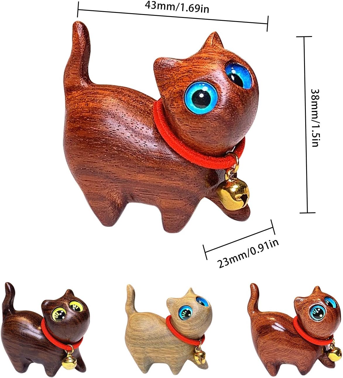 4 esculturas de gato de palisandro, gatito tallado a mano, pequeña figura de gato de madera hecha a mano para manualidades, decoración del hogar,