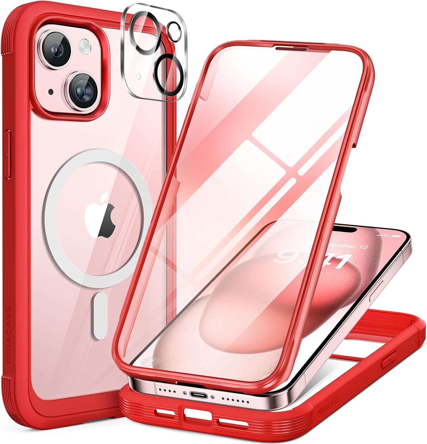 Miracase Glass Series – Funda para iPhone 15 compatible con MagSafe Funda magnética de cuerpo completo con protector de pantalla integrado de vidrio