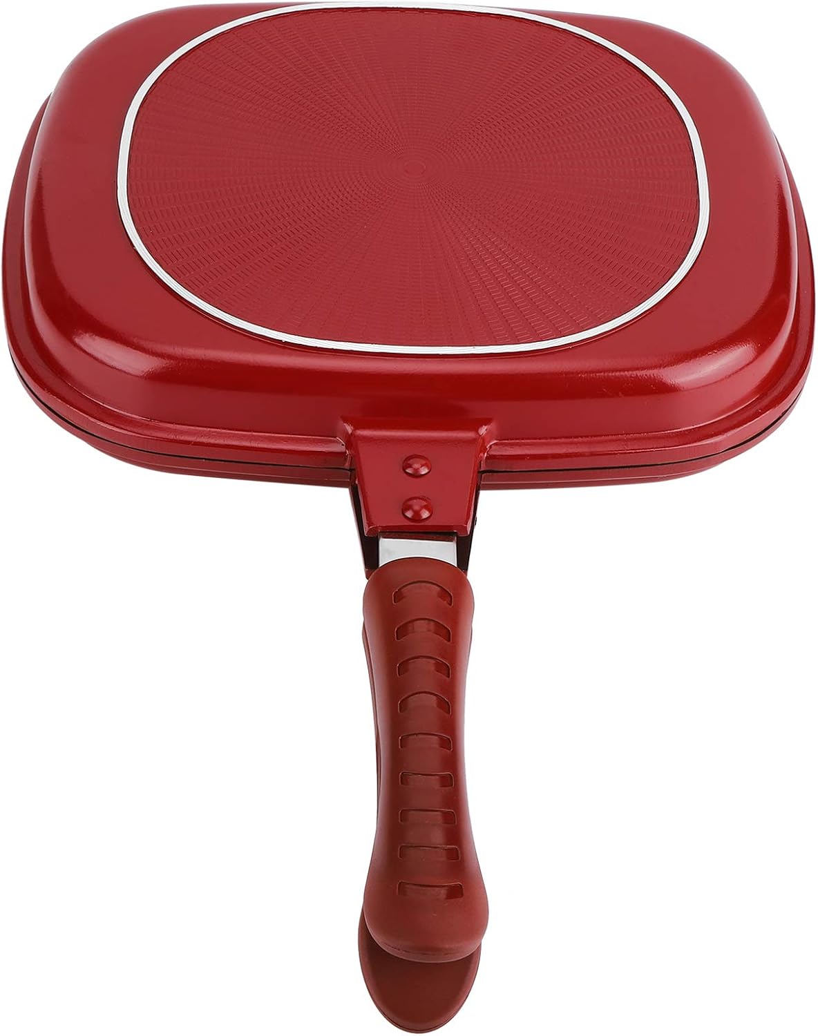 Sartén de doble cara, sartén antiadherente de aleación de aluminio cuadrada roja para utensilios de cocina, 11 x 9.5 pulgadas