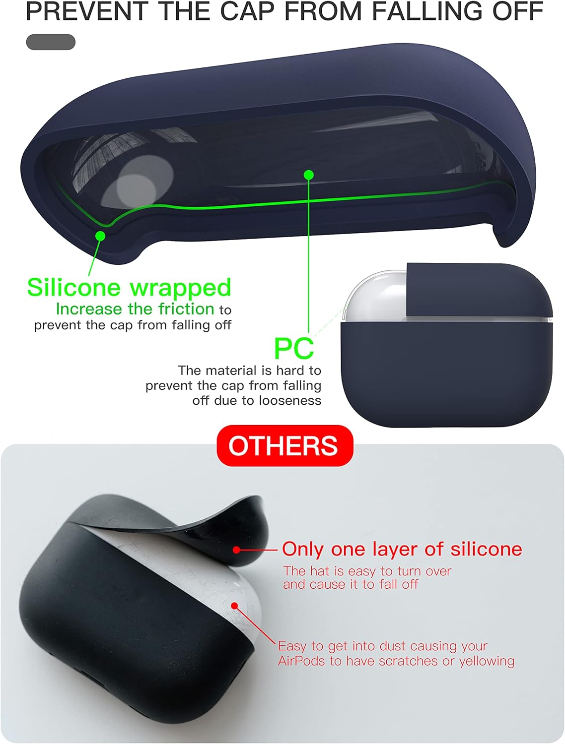 Funda de silicona líquida para AirPods Pro 2, funda protectora híbrida de triple capa, a prueba de golpes, compatible con AirPods Pro de 2
