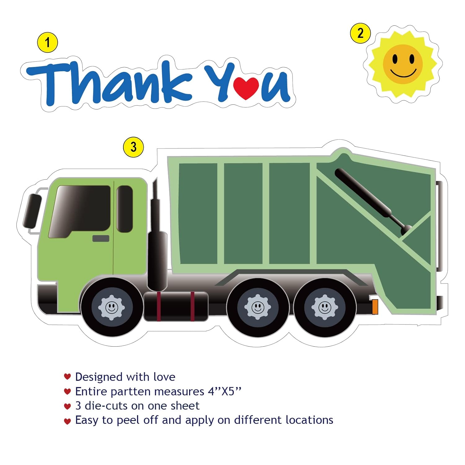 (2x) Thank You Sanitation Workers Sticker Decal, Outdoor Sticker for Garbage Bin,Truck,Trash Can Sticker with Love and Support for Sanitation
