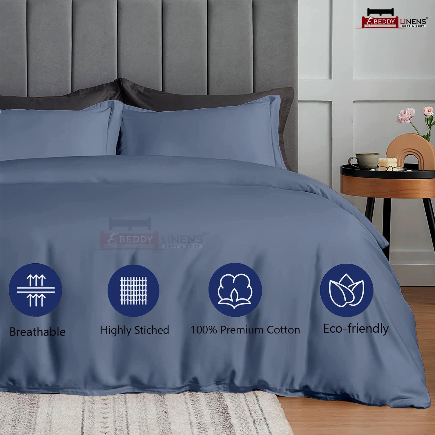 Juego de funda de duvet de algodón egipcio ultrasuave de 800 hilos, 3 piezas, cierre oculto y lazos esquineros, duradero y resistente a la