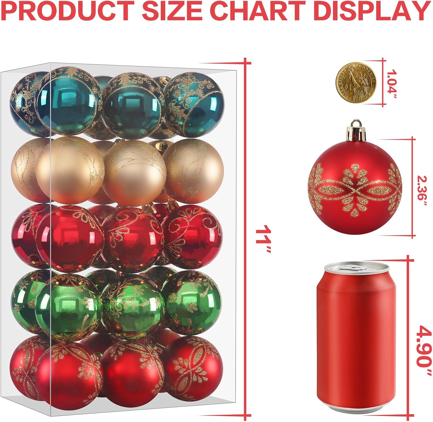 Adornos de bolas de Navidad surtidas, colgantes inastillables, decoraciones de temporada con cajas de regalo reutilizables de mano, ideal para