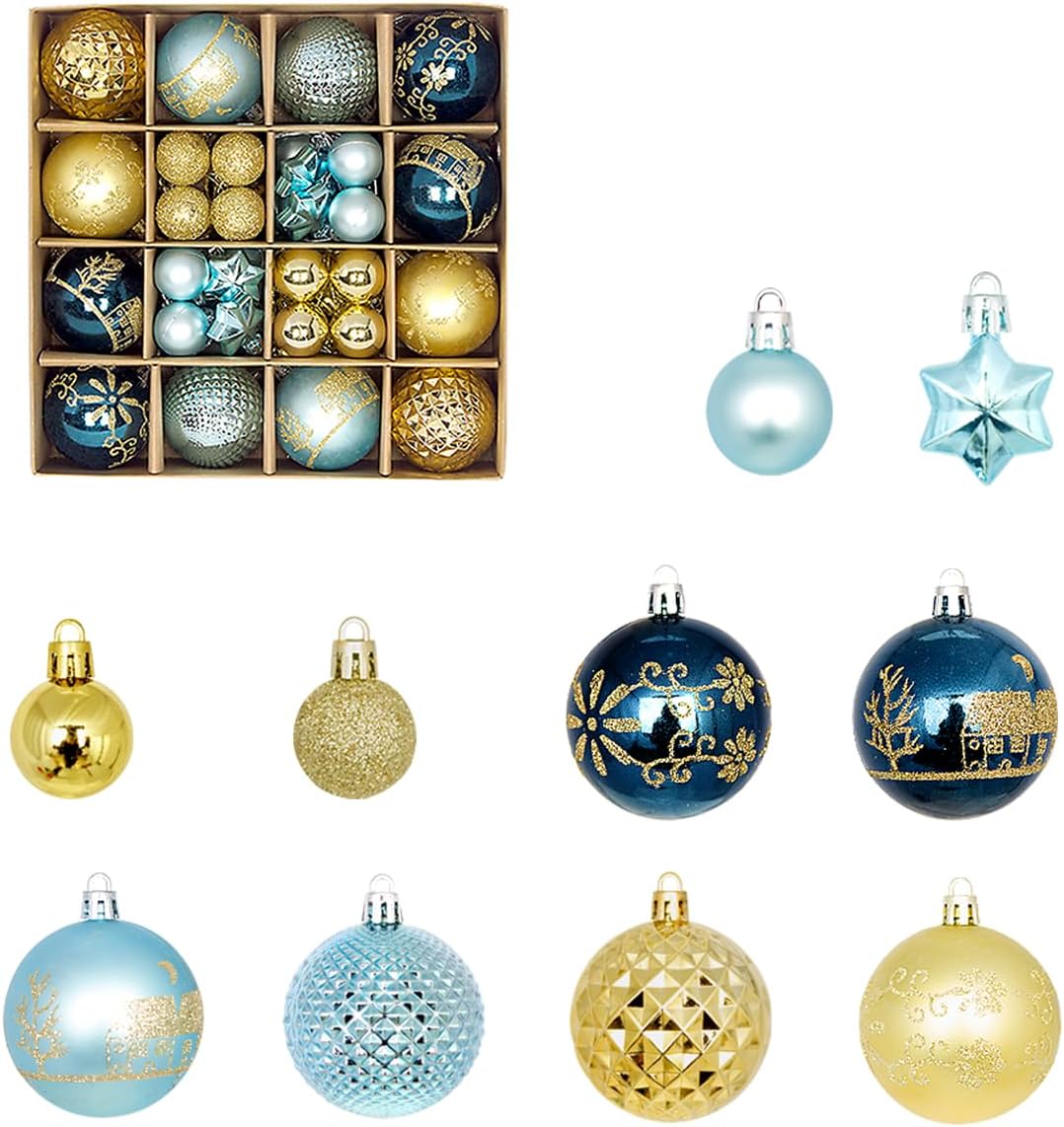 Bolas de Navidad decorativas para árbol de Navidad, 44 piezas inastillables, decoraciones para árbol de Navidad, bolas colgantes de varios colores,