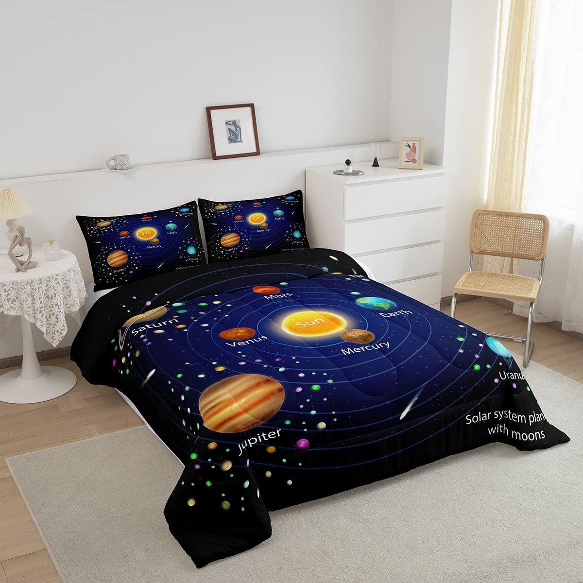 Feelyou Juego de edredón del espacio exterior para niños, universo y planeta, juego de ropa de cama para niños y niñas, edredón de galaxia, planeta,