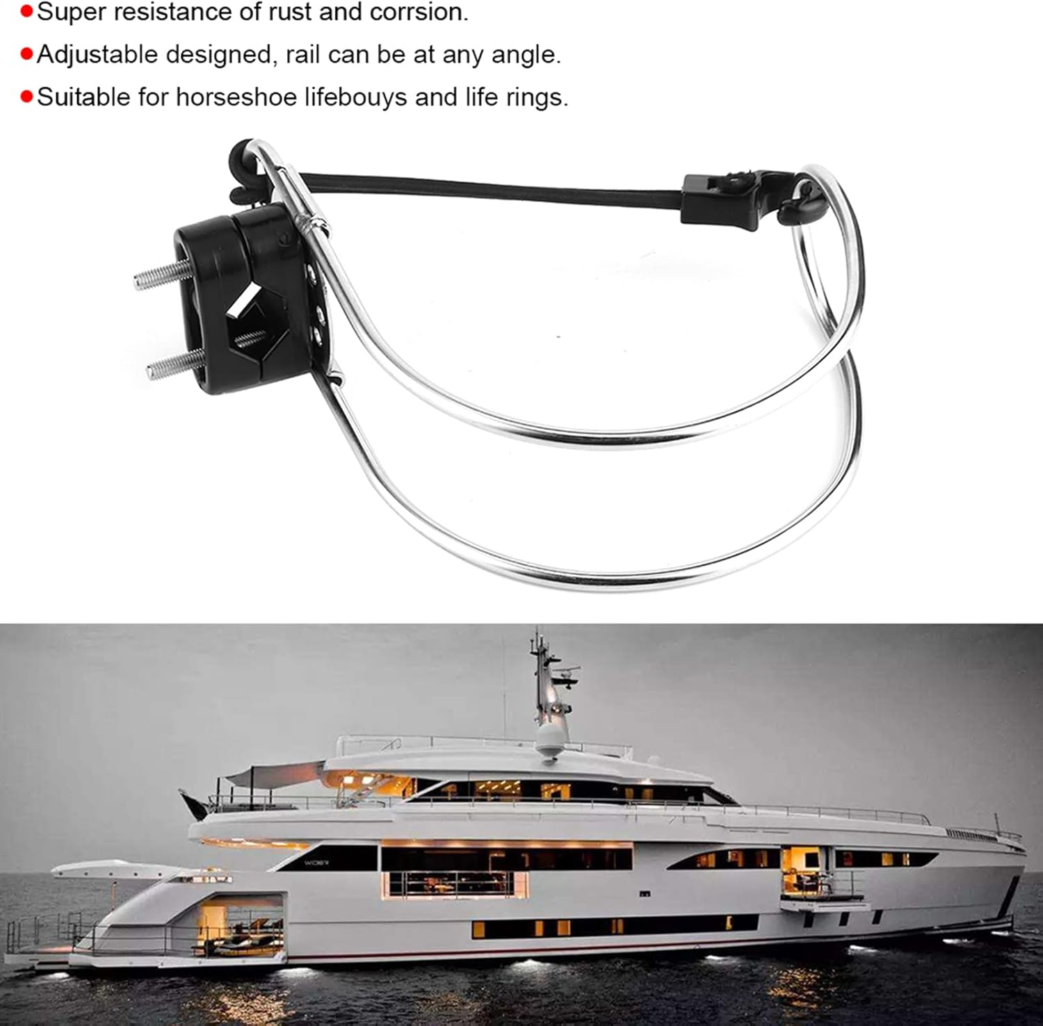 Boat Life – Soporte de anillo de almacenamiento de anillo de acero inoxidable sólido de 4.5 pulgadas, soporte de anillo de boya salvavidas de ángulo