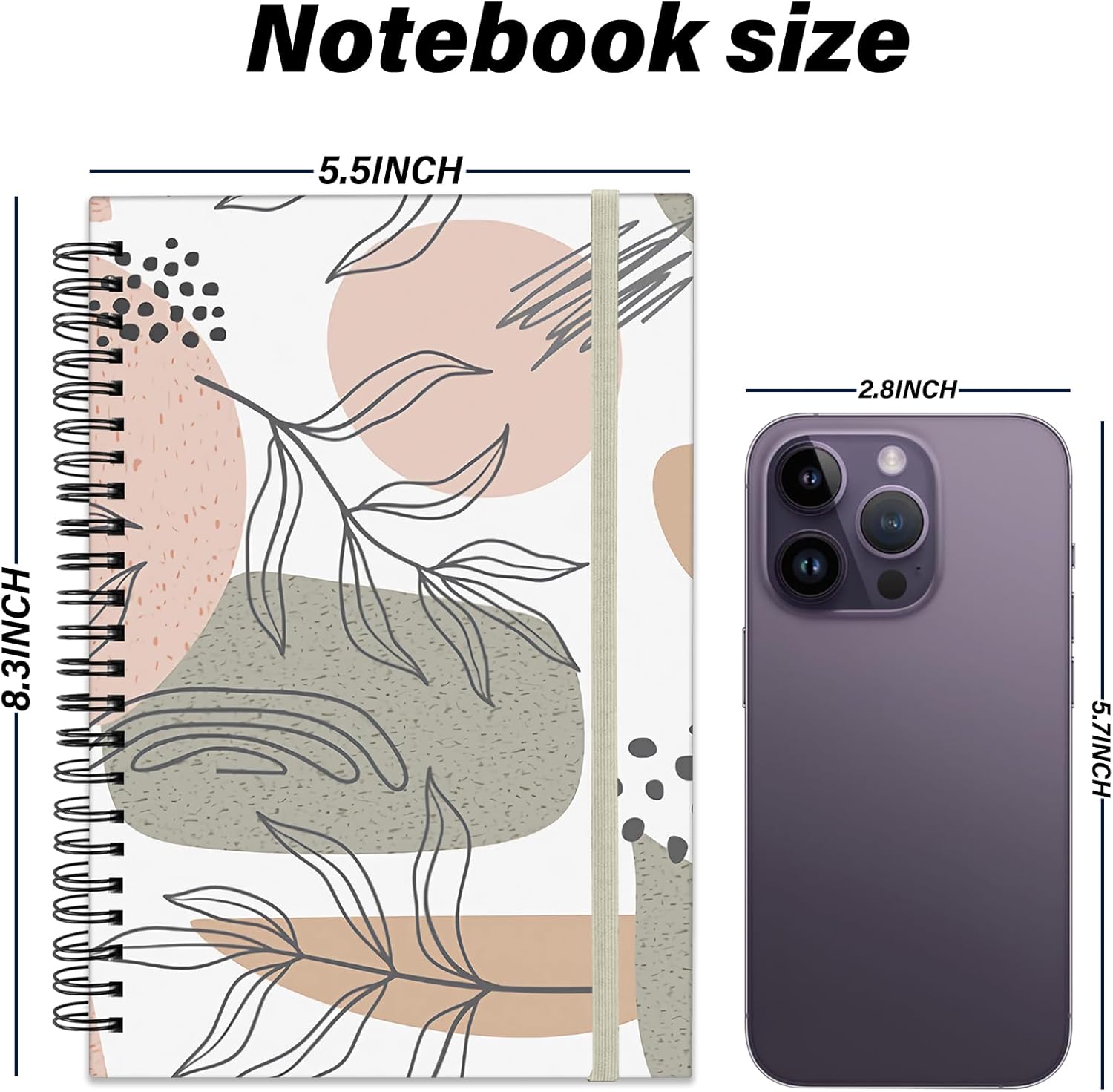 Cuaderno de espiral de tapa dura de 5.5 x 8.3 pulgadas, papel grueso de 80 GSM, 60 hojas, 120 páginas con banda de cierre elástica para niñas,