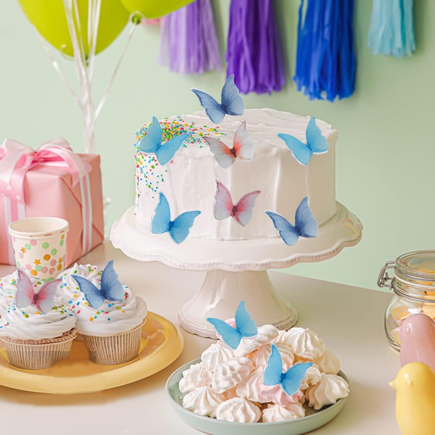 48 piezas de papel de oblea comestible de mariposa para decoración de pasteles para bodas, cumpleaños, baby shower, suministros de fiesta,
