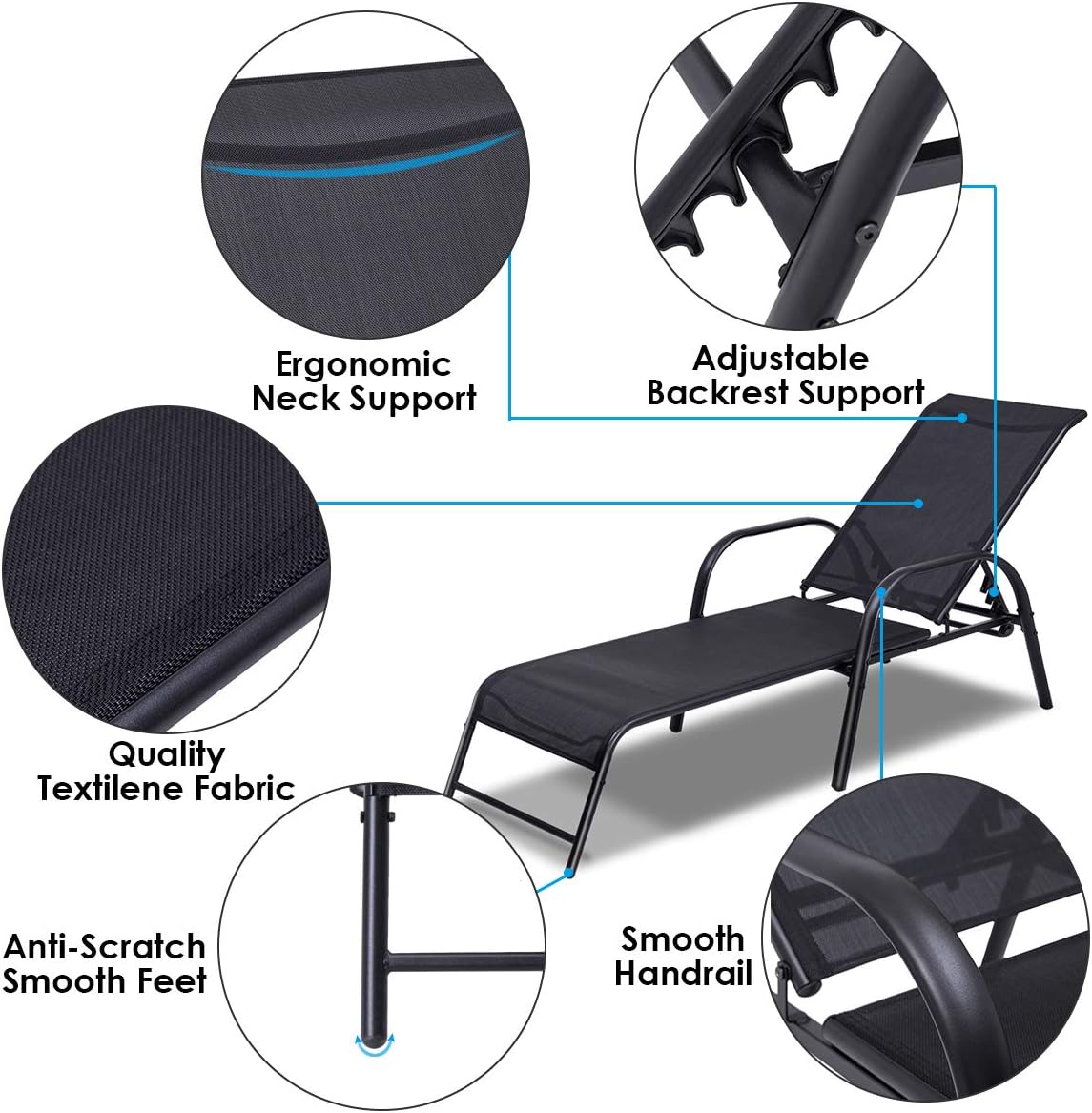 Giantex Tumbona de patio al aire libre, sillas de salón ajustables, muebles de asiento de patio, 5 posiciones ajustables, tumbona para patio trasero