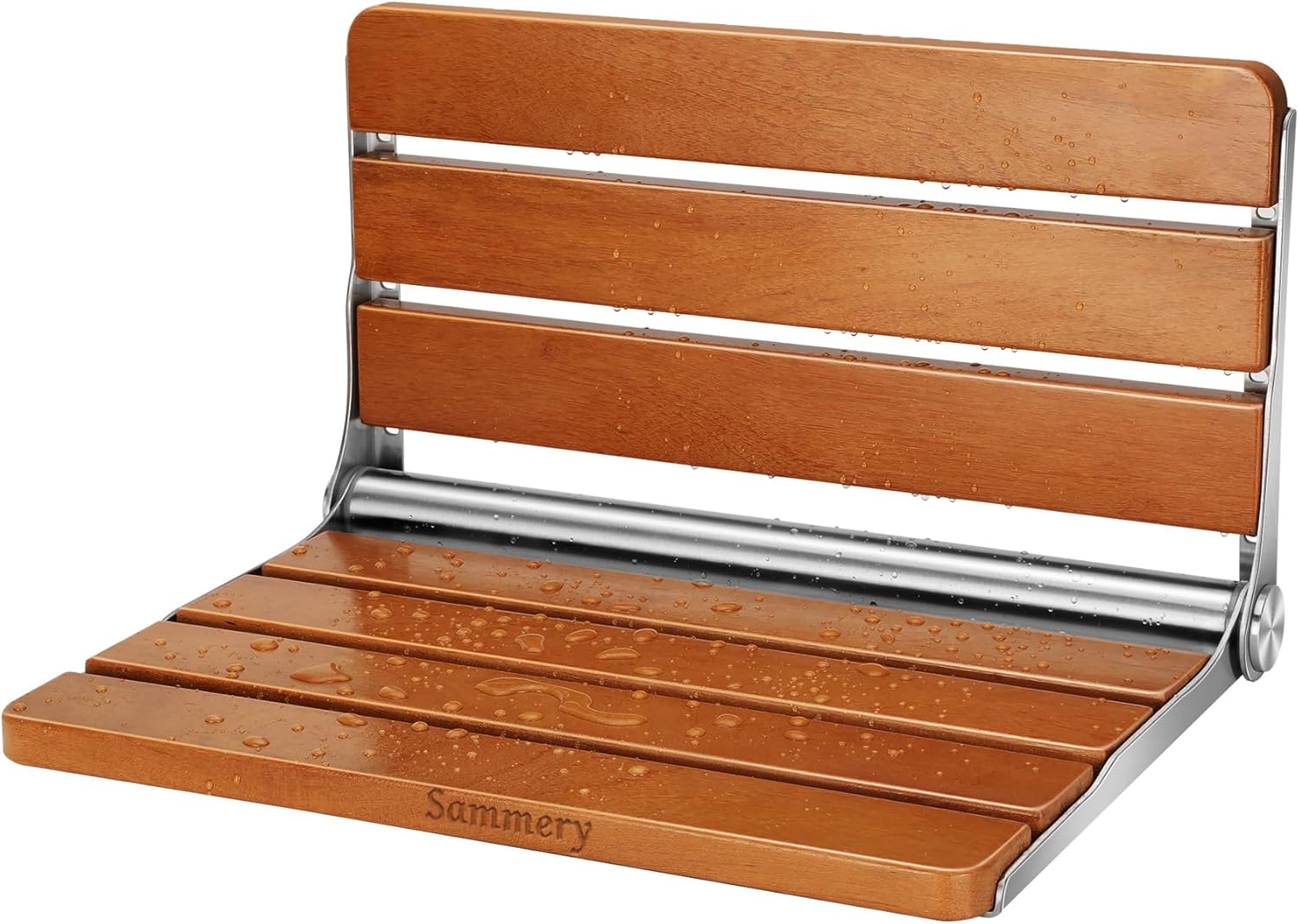 Asiento de ducha plegable de teca de 18 pulgadas montado en la pared, banco de ducha plegable para espacio de ducha pequeño, taburete de madera de
