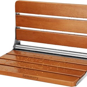 Asiento de ducha plegable de teca de 18 pulgadas montado en la pared, banco de ducha plegable para espacio de ducha pequeño, taburete de madera de Asiento de ducha plegable de teca de 18 pulgadas montado en la pared, banco de ducha plegable para espacio de ducha pequeño, taburete de madera de