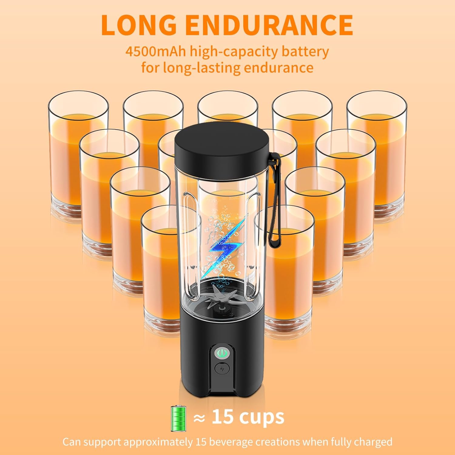 Licuadora portátil, licuadora de tamaño personal para batidos y batidos, recargable por USB, 4500 mAh, 11,1 V, potentes licuadoras con 10 cuchillas,