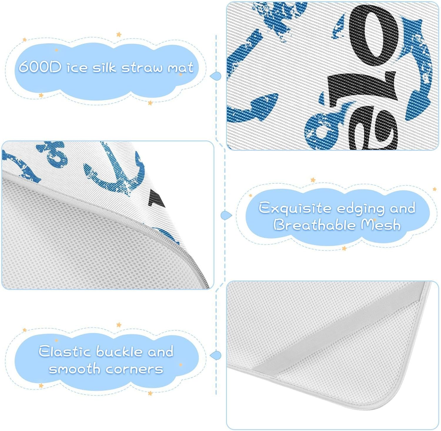 Custom Anchors Crib Mattress Protector Pad for Boys Girls Baby Ice Silk Mat Bed Crib Mattress Pad Mat Cooling Mattress Topper for Pack N Play