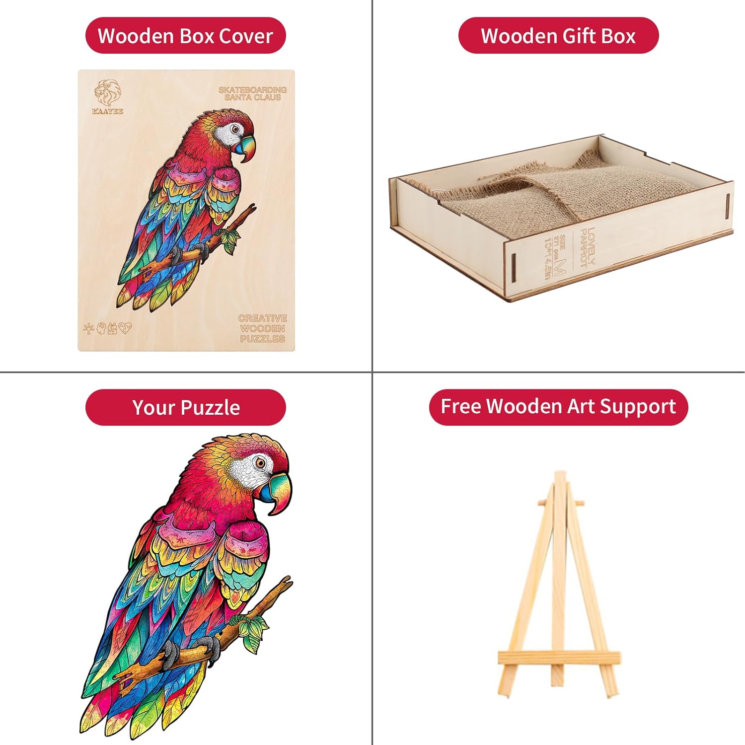 KAAYEE Rompecabezas de madera para adultos, loros encantadores, rompecabezas de animales con forma única, rompecabezas de madera para adultos, ideas