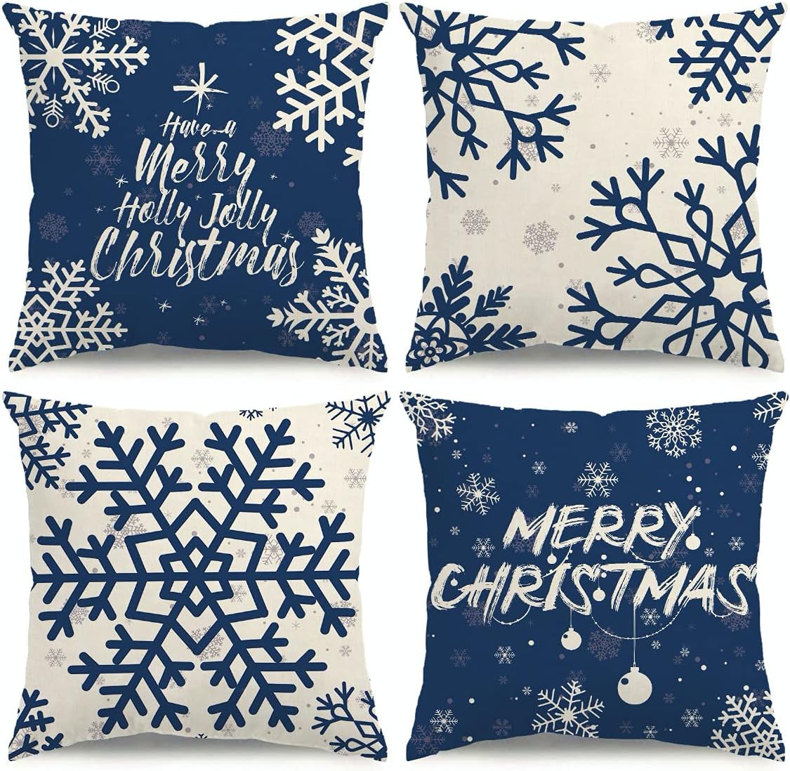 KISVODS Juego de 4 fundas de almohada navideñas de 18 x 18 pulgadas, decoraciones navideñas, fundas de almohada navideñas de lino rústico para sofá,
