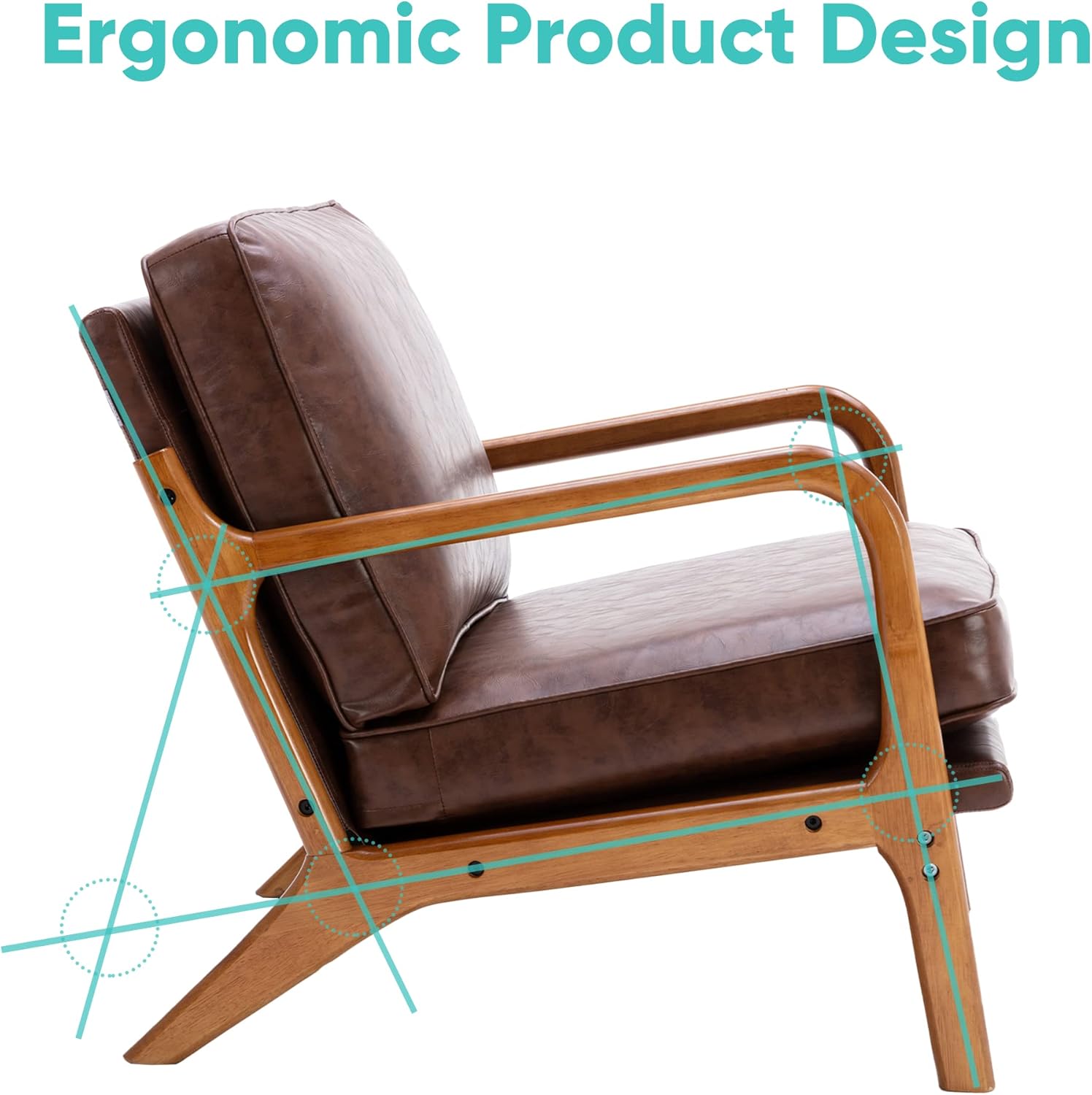 JOYBASE Sillón con brazos, silla decorativa moderna de mediados de siglo, sillón con marco de madera para sala de estar, dormitorio (marrón, cuero