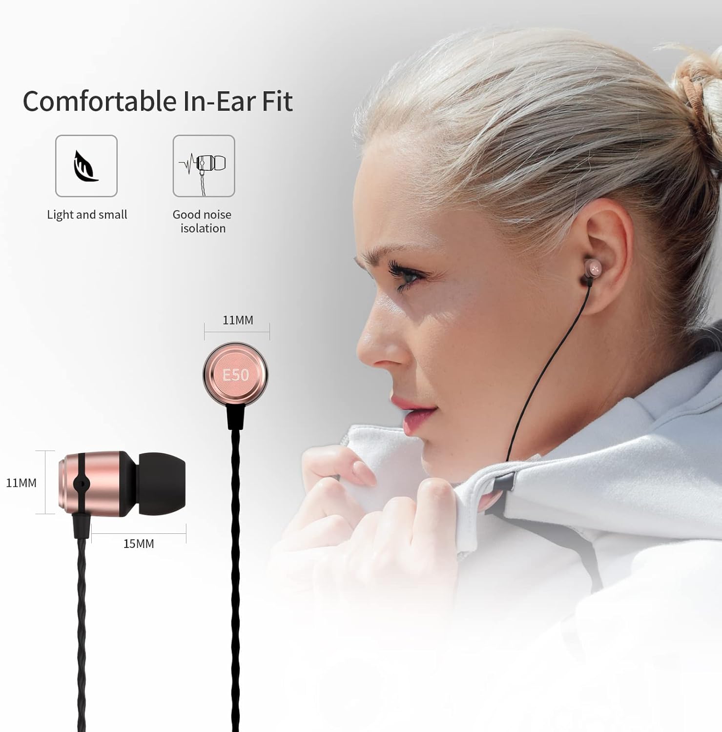 SoundMAGIC E50 Auriculares con cable sin micrófono en el oído Monitor HiFi Auriculares de aislamiento de ruido Auriculares de ajuste cómodo Negro Oro