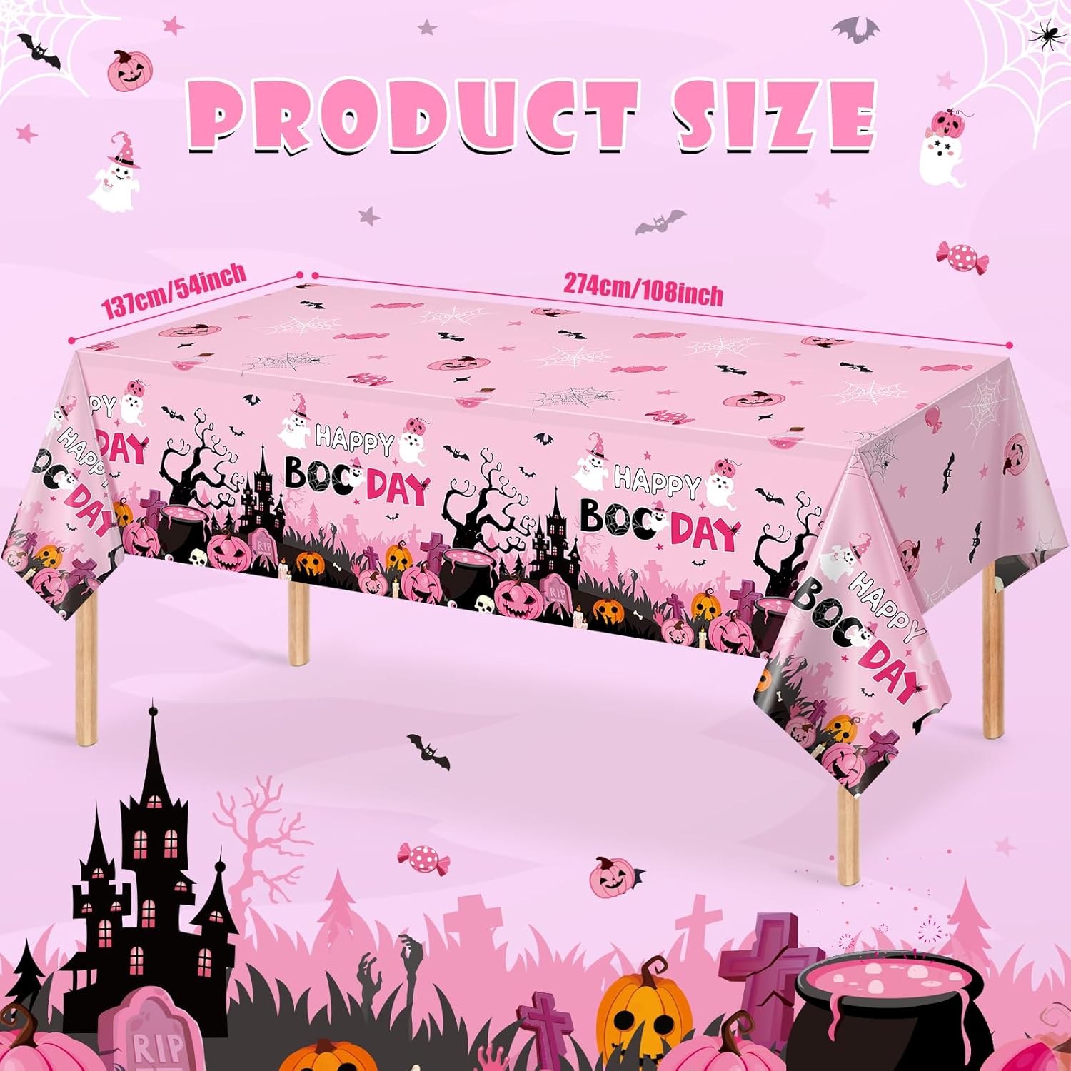Mantel rectangular de plástico para fiesta de Halloween, 3 unidades, para Halloween, cumpleaños, baby shower, 54 x 108 pulgadas