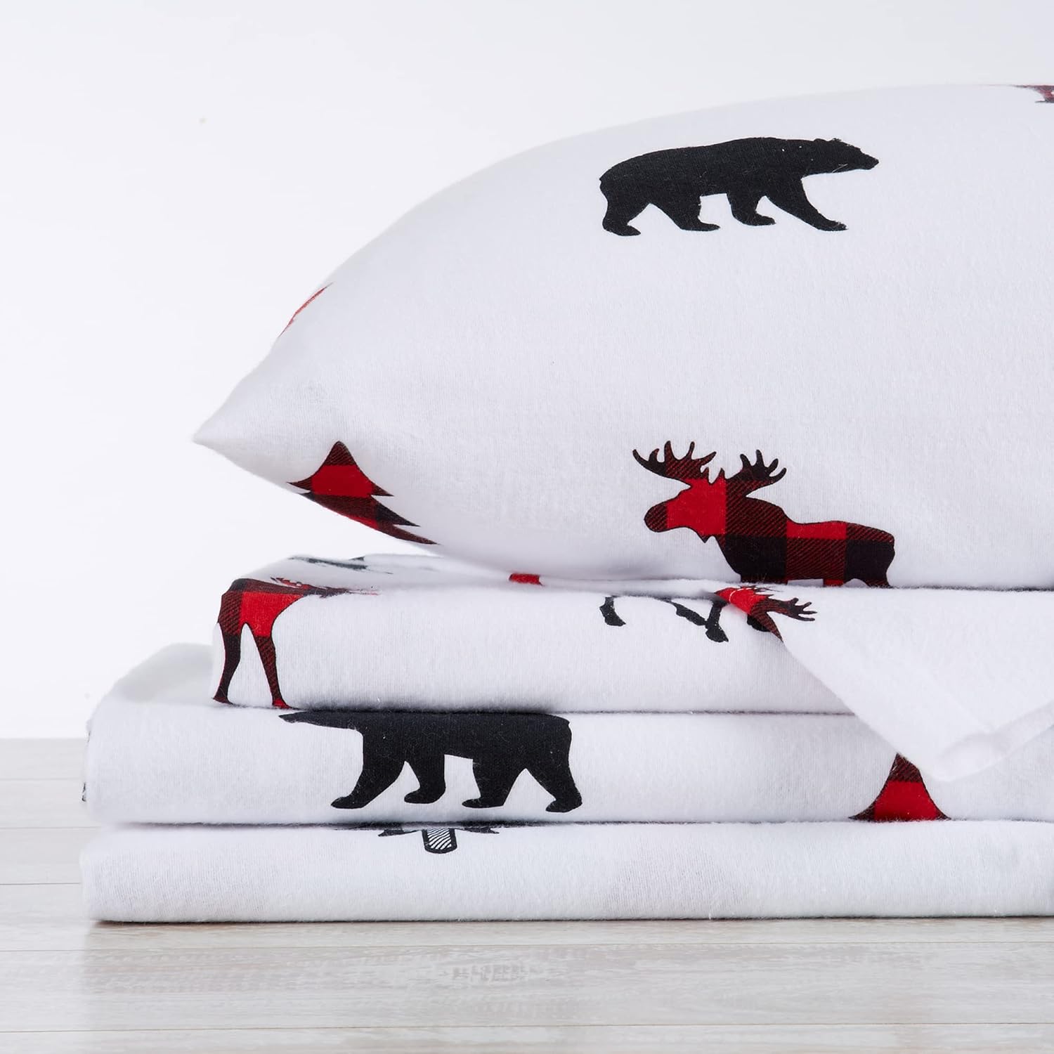 Great Bay Home Juego de sábanas de franela de algodón turco 100 % con estampado navideño extrasuaves, cálidas y cómodas para el invierno colección